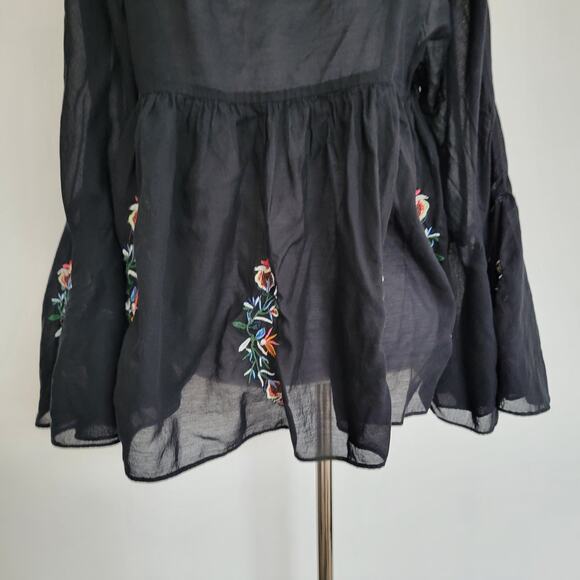 ZARA Fairy Grunge Blouse Black Floral Bell Sleeves Semi Sheer Women XS - Picture 8 of 15